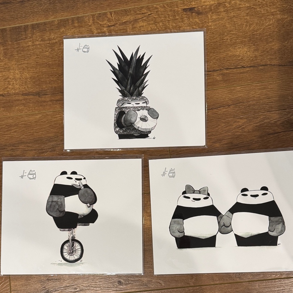3 Black and White Panda Prints